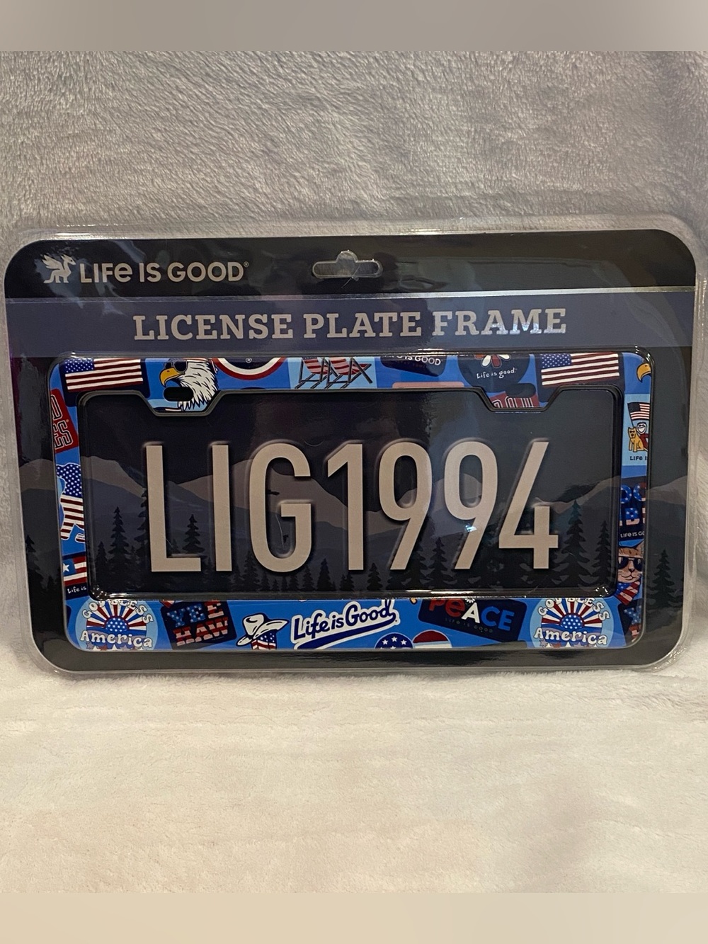 Life is Good America Collage Stainless Steel Multi-Color License Plate Frame NWT